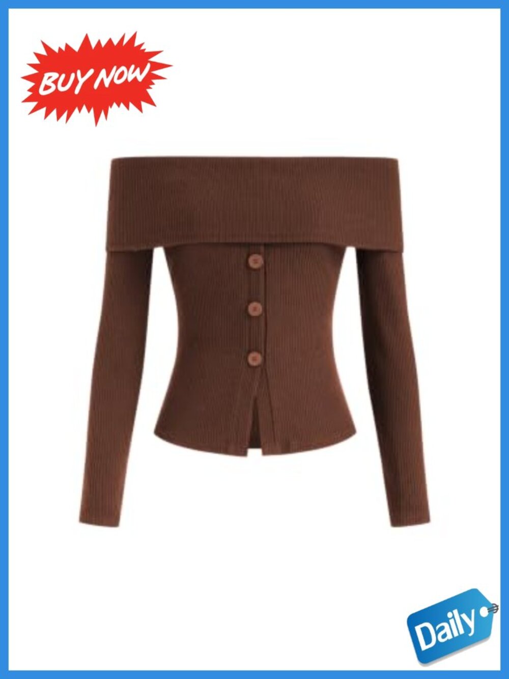 Ribbed Knit Off Shoulder Crop Top Button Down Slim Fit Long Sleeve